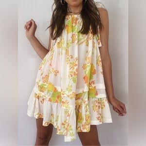 Free People Fleur Printed Tunic Mini Dress in Retro Combo Sz. Small